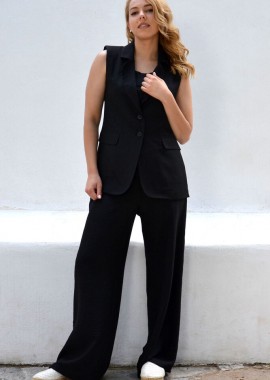 Anna Raxevsky - ΜΑΥΡΗ ΠΑΝΤΕΛΟΝΑ ΜΕ ΤΣΕΠΕΣ LINEN-LOOK