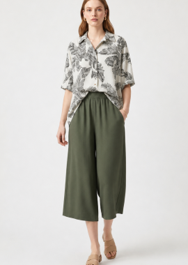 ΧΑΚΙ ZIP CULOTTE LINEN-LOOK