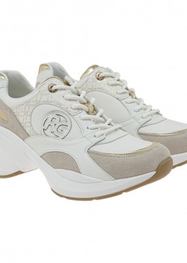 Renato Garini - Renato Garini Γυναικεία Παπούτσια Sneakers 651-19R Λευκό Πάγος Πλατίνα Στάμπα W119R65131W6