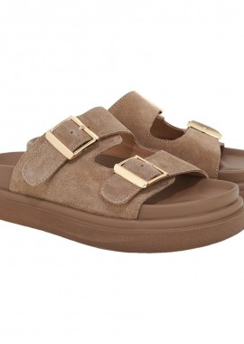 EXE - EXE Shoes Γυναικεία Παντόφλας FLATFORMS 03R-232 Μπέζ Σκούρο Καστόρι W403R232238Z