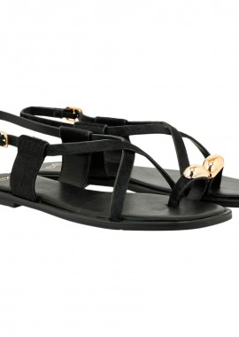 Exe Shoes Γυναικεία Παπούτσια FLATS Πέδιλα 19A-026 Μαύρο ΠΟΝΥ ΧΡΥΣΟ W419A026191L