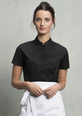 Γυναικείο κοντομάνικο πουκάμισο με μάο γιακά Bargear Bargear KK736 Black