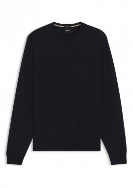 ΑΝΔΡΙΚΟ ΠΛΕΚΤΟ BOSS CREW NECK BOTTO-L ΚΑΝΟΝΙΚΗ ΓΡΑΜΜΗ ΣΚΟΥΡΟ ΜΠΛΕ