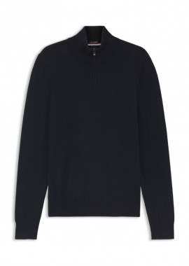 BOSS - ΑΝΔΡΙΚΟ ΠΛΕΚΤΟ ΠΟΥΛΟΒΕΡ BOSS H-Hemarlo half zip ΚΑΝΟΝΙΚΗ ΓΡΑΜΜΗ ΣΚΟΥΡΟ ΜΠΛΕ
