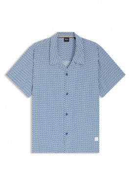 ΑΝΔΡΙΚΟ ΠΟΥΚΑΜΙΣΟ BOSS BEACH ΚΟΝΤΟΜΑΝΙΚΟ ΜΕ ΤΥΠΩΜΑ ΜΠΛΕ