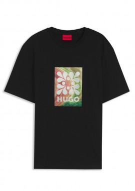 ΑΝΔΡΙΚΟ T-SHIRT HUGO DAMORU ΚΟΝΤΟΜΑΝΙΚΟ ΜΕ ΤΥΠΩΜΑ ΜΑΥΡΟ