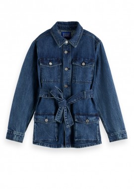 ΓΥΝΑΙΚΕΙΟ ΤΖΙΝ ΜΠΟΥΦΑΝ WORKED OUT BELTED DENIM JACKET FRAMEWORK SCOTCH & SODA ΚΑΝΟΝΙΚΗ ΓΡΑΜΜΗ ΜΠΛΕ
