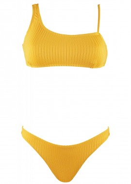 gsecret - Γυναικείο set μαγιό bra one shoulder αποσπώμενη ενίσχυση bikini brazil. Καλύπτει B-C Cup. ΚΙΤΡΙΝΟ