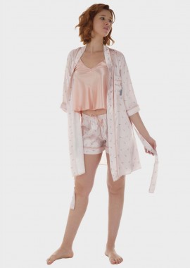 gsecret - Γυναικείο σετ σατέν baby doll σόρτς & ρόμπα all print.Συσκευασία 3pack ΣΟΜΟΝ