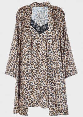 gsecret - Γυναικείο σετ σατέν ρόμπα νυχτικό animal print.Elegance Style ANIMAL