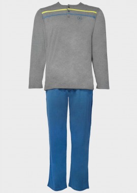 Ανδρική πιτζάμα σέτ μπλούζα διχρωμία κουμπιά παντελόνι μονόχρωμο τσέπες κορδόνι ΑΝΘΡΑΚΙ