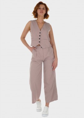 Γυναικείο Σέτ Γιλέκο Παντελόνι λάστιχο πίσω ψιλή ρίγα. BABY PINK