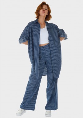 Γυναικεία Πουκαμίσα Jeans λεπτή ρίγα loose γραμμή. JEAN
