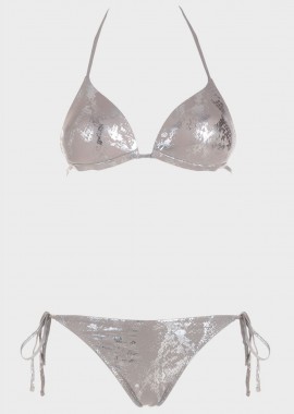 gsecret - Set bikini push up μεταλιζέ animal print. Καλύπτει B Cup ΓΚΡΙ