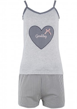 Γυναικείο B.doll λεπτή print-hearts σόρτς ριγέ. Girly style ΓΚΡΙ
