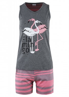 Γυναικείο baby doll fawn στάμπα flamingo αμάνικο all print σόρτς ΓΚΡΙ