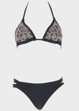 gsecret - Bikini τριγωνάκι με τρούκς slip κανονική γραμμή. Καλύπτει B Cup ΜΑΥΡΟ