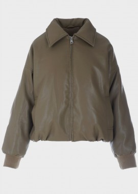 gsecret - Γυναικείο jacket bomber δερματίνη. ΧΑΚΙ