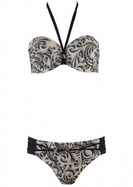 Σέτ μαγιό LUNA floral-prit εξαιρετική στήριξη καλύπτει D cup. Elegance collection ΜΑΥΡΟ