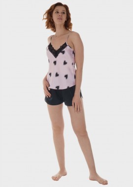 Γυναικείο σατέν baby doll ρυθμιζόμενες τιράντες μονόχρωμο σόρτς. ΡΟΖ