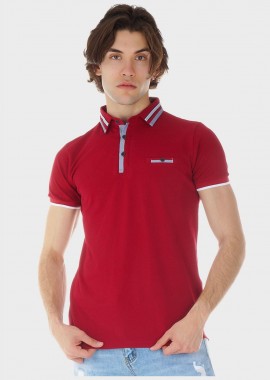 Ανδρική μπλούζα τύπου polo διακοσμητική τσέπη. ΚΟΚΚΙΝΟ
