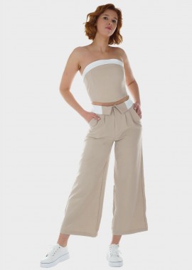 Γυναικείο set παντελόνι πιέτες γυριστή φάσα μπούστο strapless ΜΠΕΖ