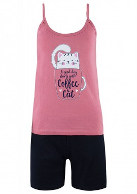 Γυναικείο baby doll coffee cat ΡΟΖ