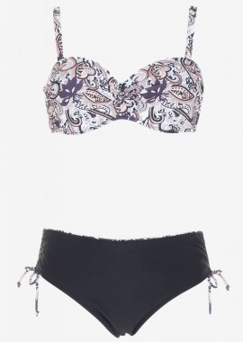 Bikini strapless all print με μπανέλα. Καλύπτει C-D Cup ΜΑΥΡΟ