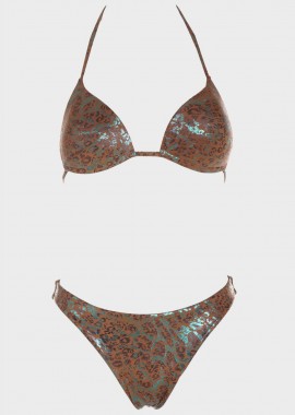 Set bikini τριγωνάκι push up animal print. Καλύπτει B Cup. ΚΑΦΕ