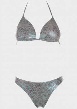 Βikini push up τριγωνάκι animal print. Καλύπτει B Cup ΓΚΡΙ