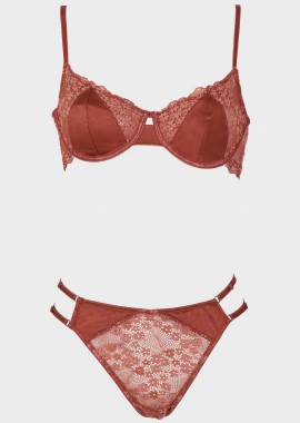 gsecret - Γυναικείο set bralette saten & δαντέλα πλαϊνά ρυθμιζόμενα λουράκια.Sensual Style. COPPER