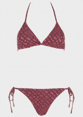 gsecret - Bikini τριγωνάκι μονόχρωμο βελουτέ σχέδια.Καλύπτει στήθος B Cup. ΜΠΟΡΝΤΩ