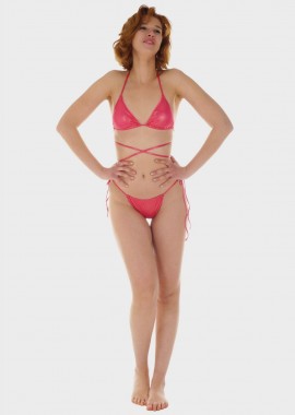 gsecret - Γυναικείο σετ μαγιό bikini τριγωνάκι αποσπώμενη επένδυση slip παρτό πλαϊνά κορδονάκια.Καλύπτει B Cup. ΡΟΖ