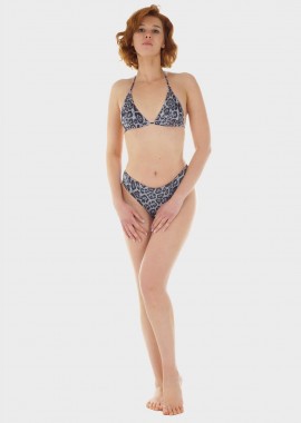 Γυναικείο σετ μαγιό bikini τριγωνάκι all print αποσπώμενη επένδυση slip brazil ψηλόμεσο.Καλύπτει B Cup ΓΚΡΙ