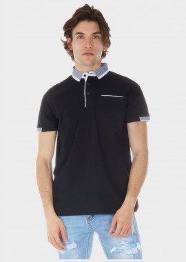Ανδρική μπλούζα τύπου polo με τσέπη σε Oversize γραμμή. ΜΑΥΡΟ