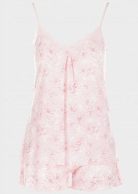 Baby doll floral με δαντέλα και ρυθμιζόμενες τιράντες ΡΟΖ