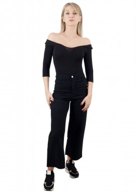 Γυναικείο παντελόνι jean crop Wide Leg . Denim Collection ΜΑΥΡΟ