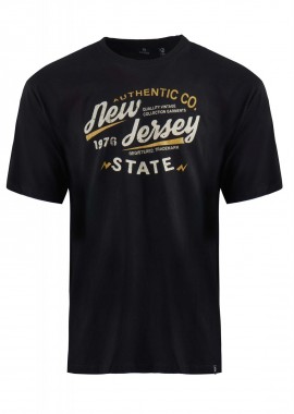 Ανδρικό t-shirt λαιμόκοψη στάμπα New jersey. ΜΑΥΡΟ