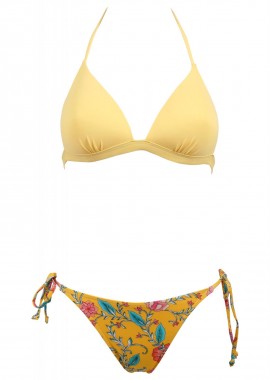 gsecret - Set μαγιό τρίγωνο με ενσωματωμένη ενίσχυση Bikini κανονική γραμμή δετό στο πλάι. Καλύπτει B Cup ΚΙΤΡΙΝΟ