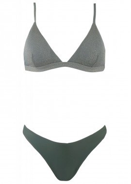 Γυναικείο set μαγιο lurex bra αποσπώμενη ενίσχυση bikini παρτό ψηλόμεσο. ΧΑΚΙ