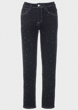Γυναικείο straight jean με στρας BLUEBLACK