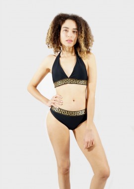 Γυναικείο set bikini ψηλόμεσο meander pattern αποσπώμενη ενίσχυση Cup B ΜΑΥΡΟ