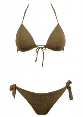 Γυναικείο set μαγιό τρίγωνο με ενσωματωμένη ενίσχυση push up Bikini κανονική γραμμή. Καλύπτει B Cup. ΧΑΚΙ