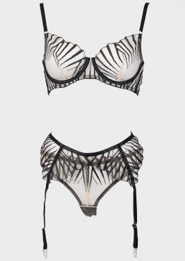 Γυναικείο σετ sexy bra διαφάνειες ζαρτιέρα & string.Συσκευασία 3pack ΜΑΥΡΟ