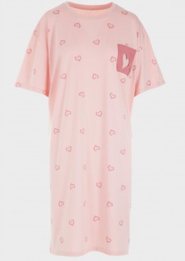 Γυναικείο νυχτικό κοντό μανίκι all print hearts.Plus Size Collection ΡΟΖ