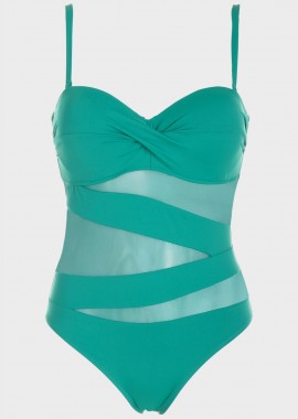 gsecret - Oλόσωμο μαγιο με διαφάνειες strapless. Καλύπτει B Cup ΠΡΑΣΙΝΟ
