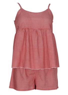 Γυναικείο baby-doll petit καρώ αυξομειώμενο λεπτό ραντάκι σόρτς με λάστιχο. ΚΟΚΚΙΝΟ