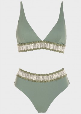 gsecret - Set bikini με χρυσοκλωστή και slip ψηλόμεσο. Καλύπτει B Cup ΧΑΚΙ