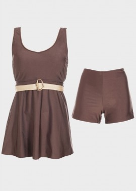 Set tankini με διχρωμία και boxer. Καλύπτει E Cup ΚΑΦΕ