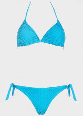 Bikini τριγωνάκι μονόχρωμο με ελαστικό δίχτυ. Καλύπτει B Cup ΜΠΛΕ